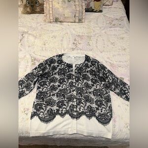 Roz & Ali Black and White “Lace” Cardigan